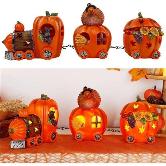 Thanksgiving Table Decorations, Thanksgiving Lighted Pumpkin Train - Picture 1 of 7
